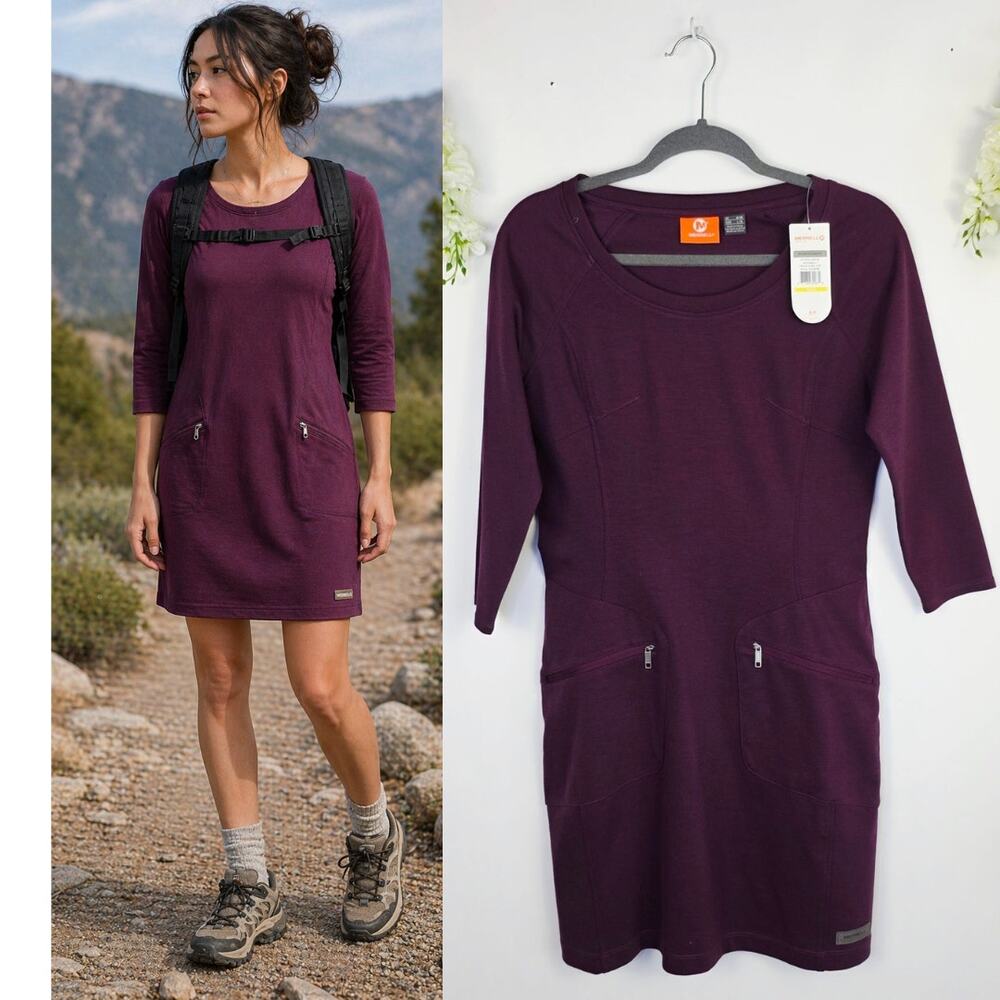 New Merrell Hiking Dress Medium Purple Ponte Knit Zip Pocket Athleisure Gorpcore